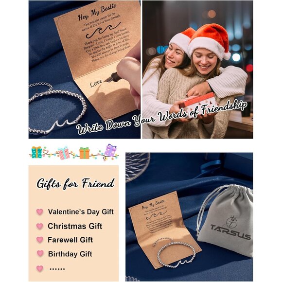 Women Stainless Steel Wave Friendship Bracelet for Best Friend BFF Gift 8in - Picture 7 of 9